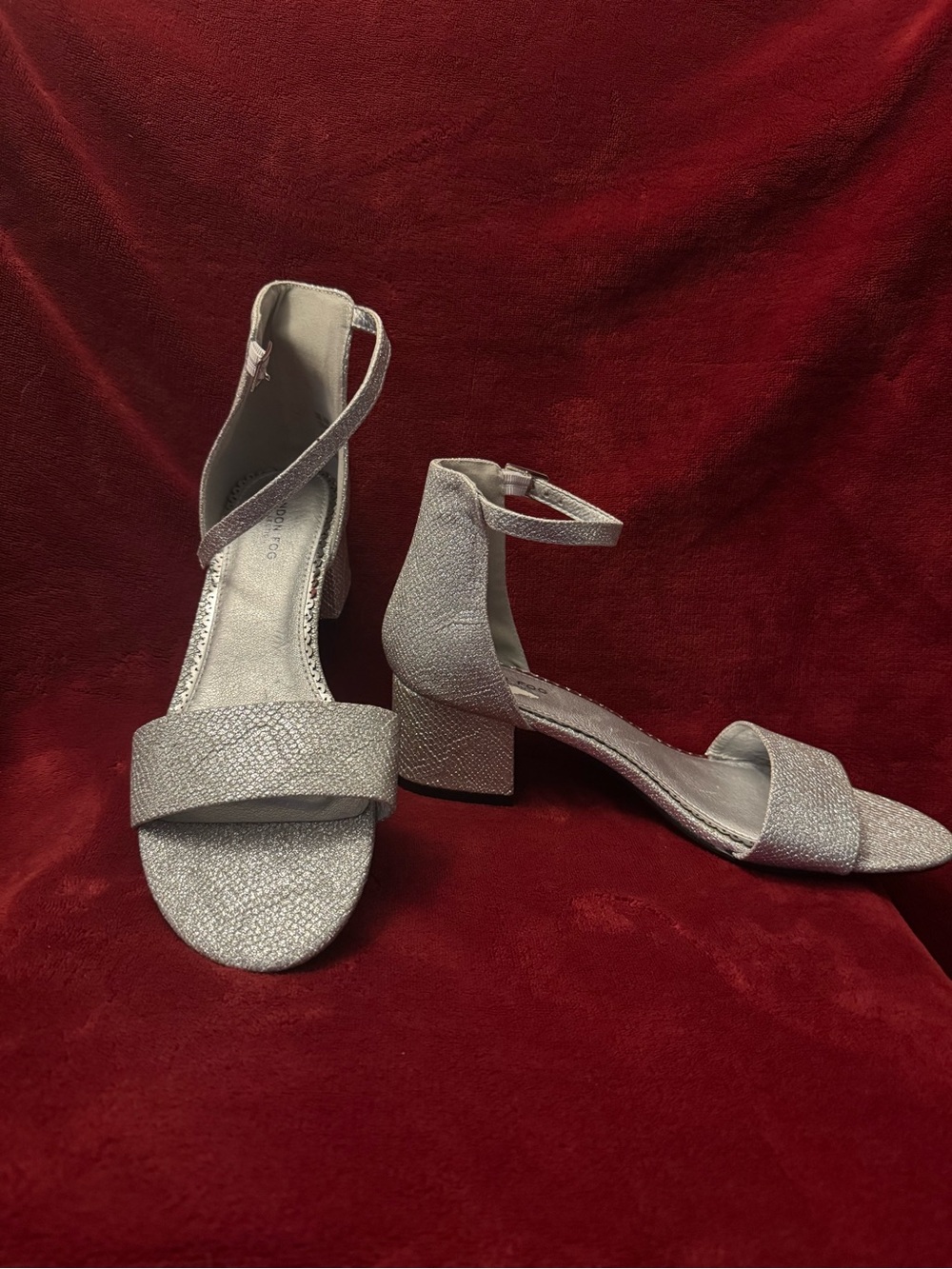 Silver Women's Block Heel Sandals with Ankle Strap